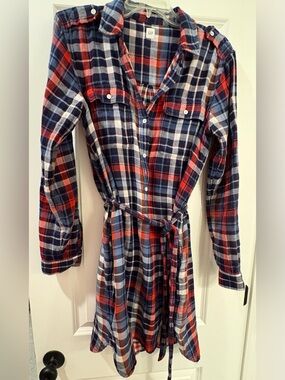GAP Plaid Button-Front Shirtdress in Navy, Red & White M